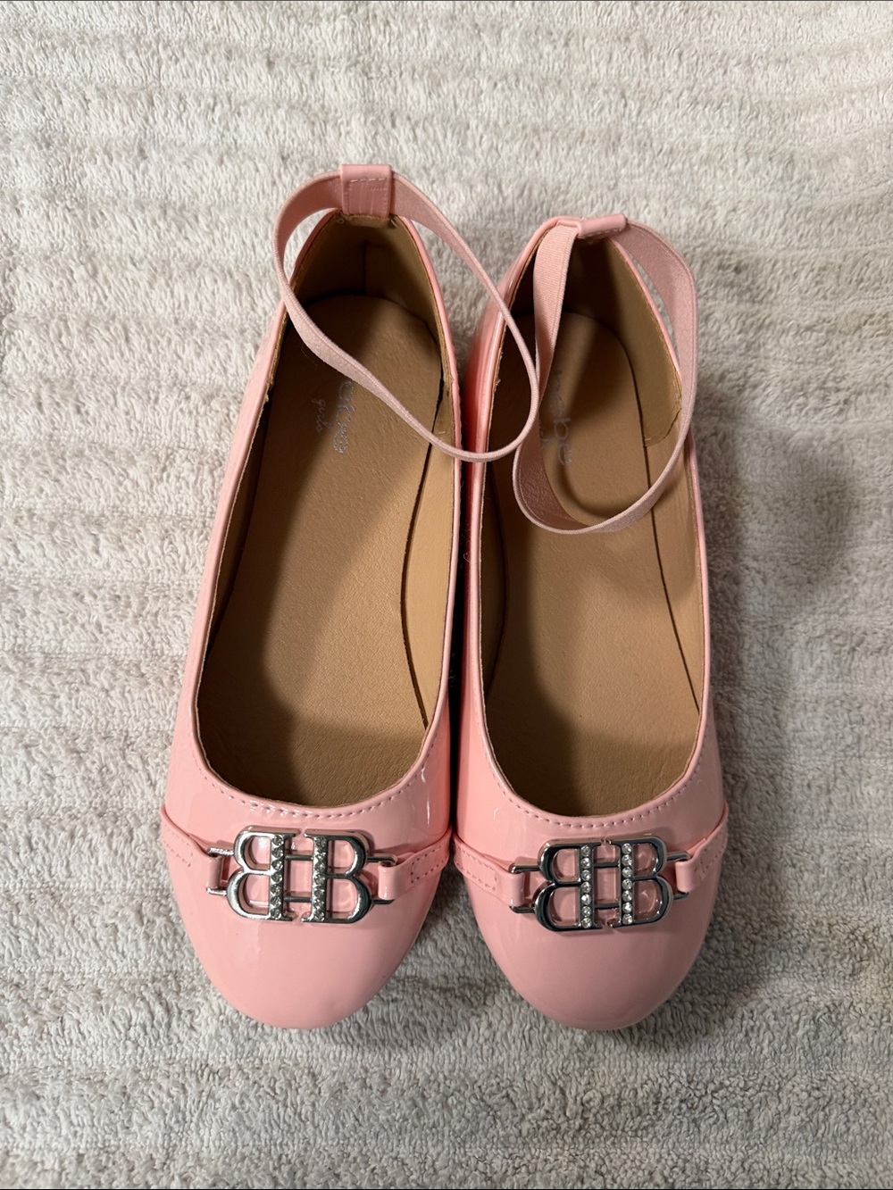 bebe Pink Ballet Flats with Silver Logo Accent